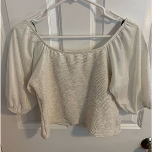 Viva medium ivory puff sleeve crop shirt blouse